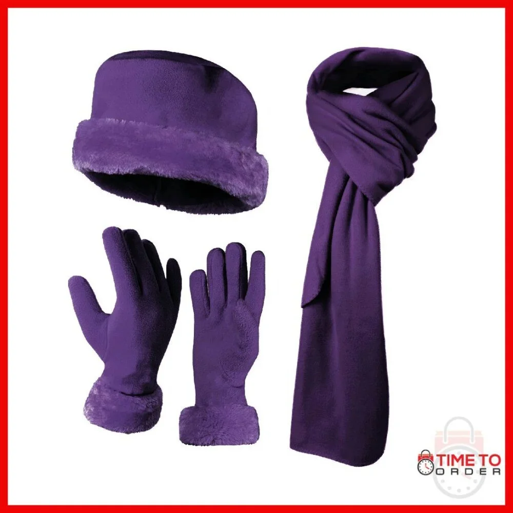 Women's Fleece Winter Hat and Glove Set - Warm Plush Polyester